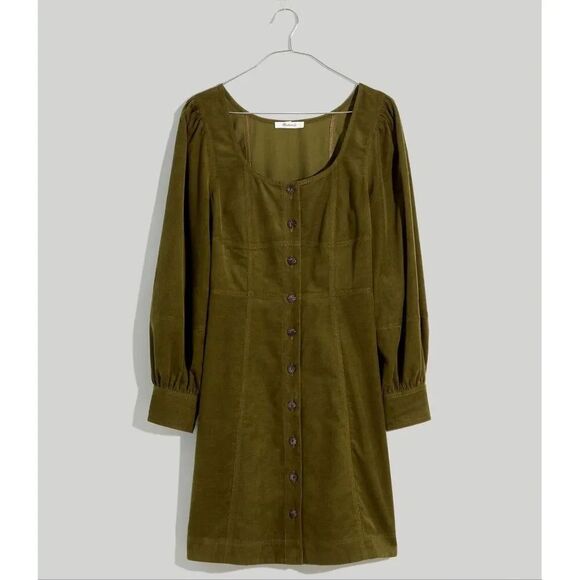 Madewell Dresses & Skirts - Madewell Esti Corduroy Dress Olive Green Long Sleeve 100% Cotton Women’s 16
